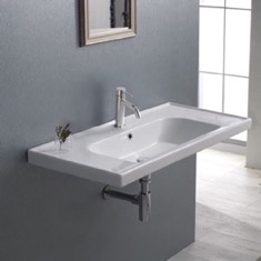 Wall Mount Sink - ADA, 35 inch, Rectangular, Modern, With Counter Space, Ceramic